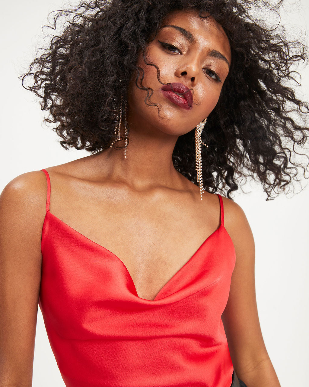 Belle Of The Night Satin Cowl Neck Tank-Vogue Logic