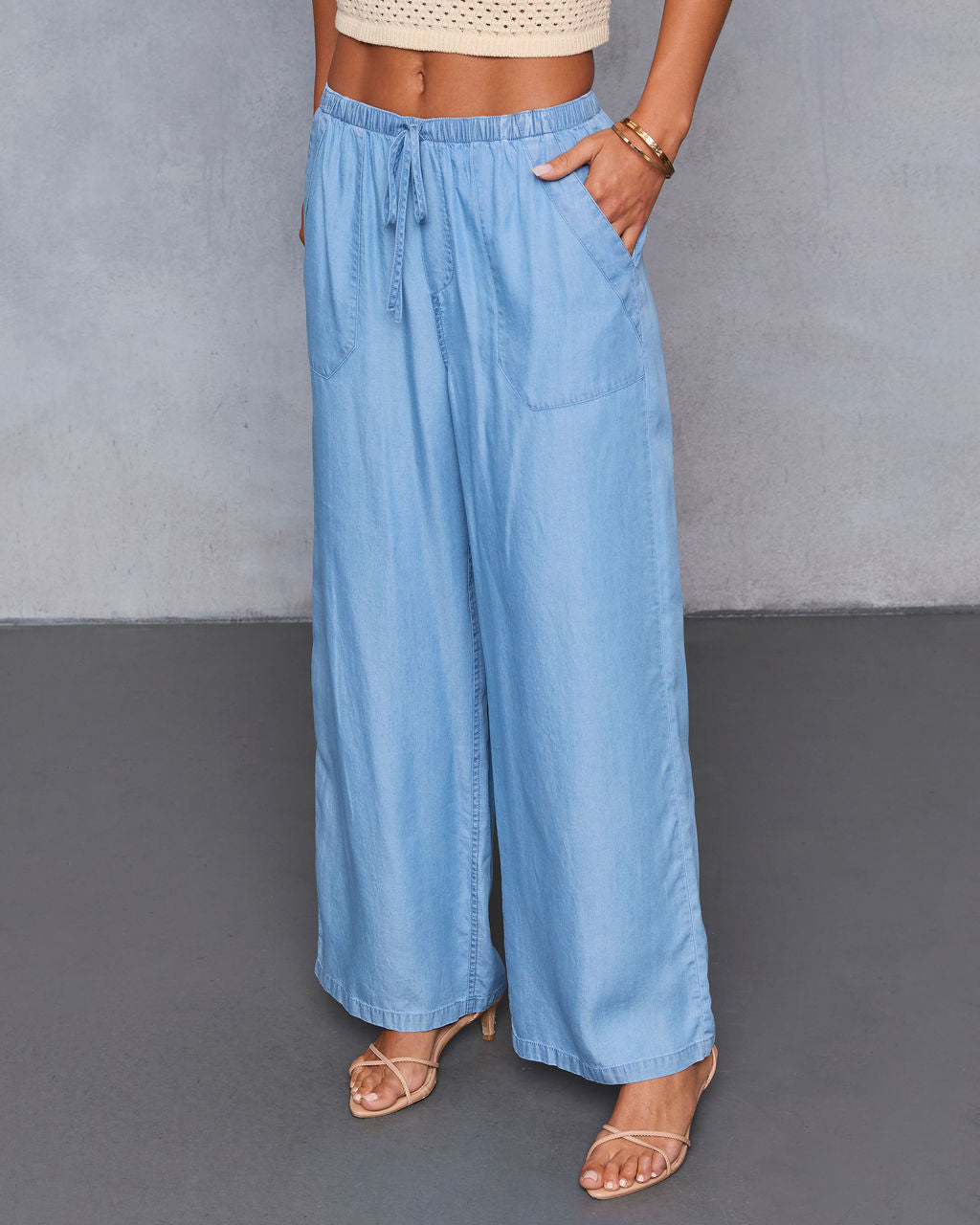 Bennita Waist Tie Chambray Pants-Vogue Logic