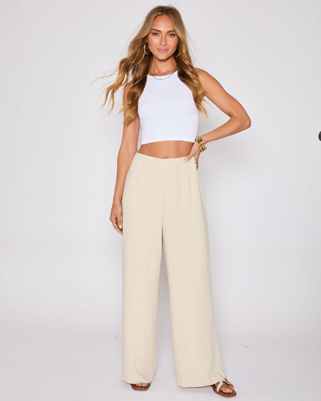Brunch Ready Linen Blend High Rise Pants-Vogue Logic