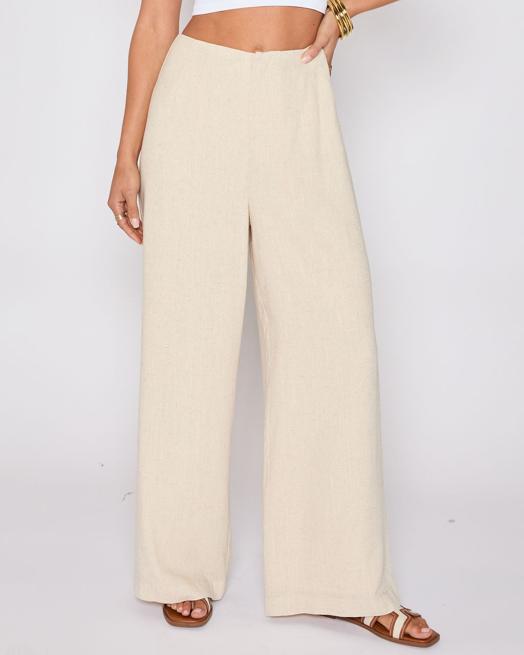 Brunch Ready Linen Blend High Rise Pants-Vogue Logic