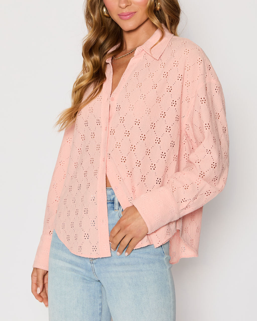 Amber Eyelet Button Down Top-Vogue Logic