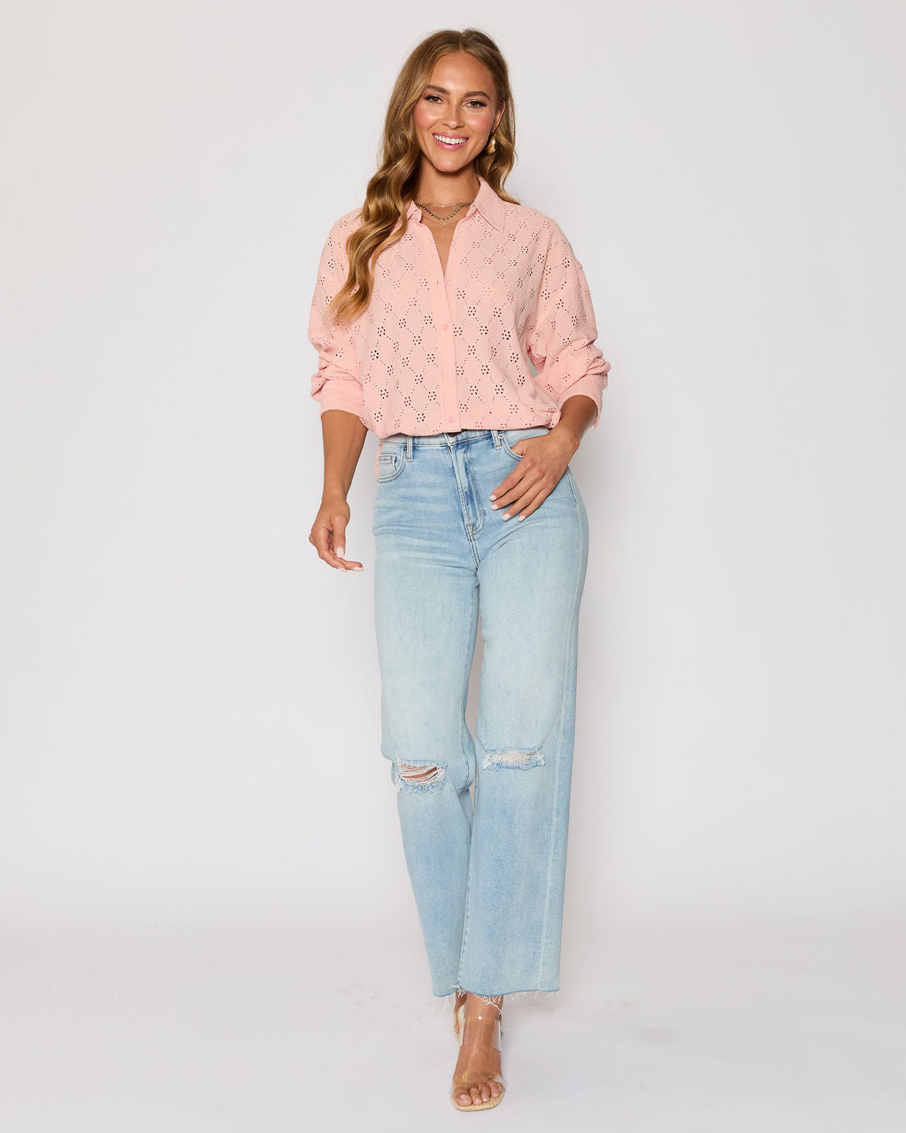 Amber Eyelet Button Down Top-Vogue Logic