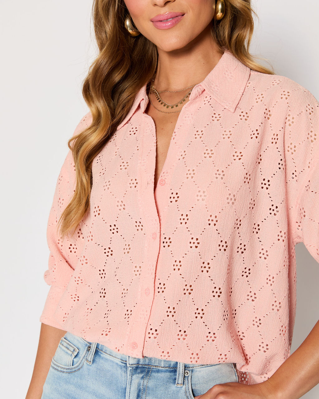 Amber Eyelet Button Down Top-Vogue Logic