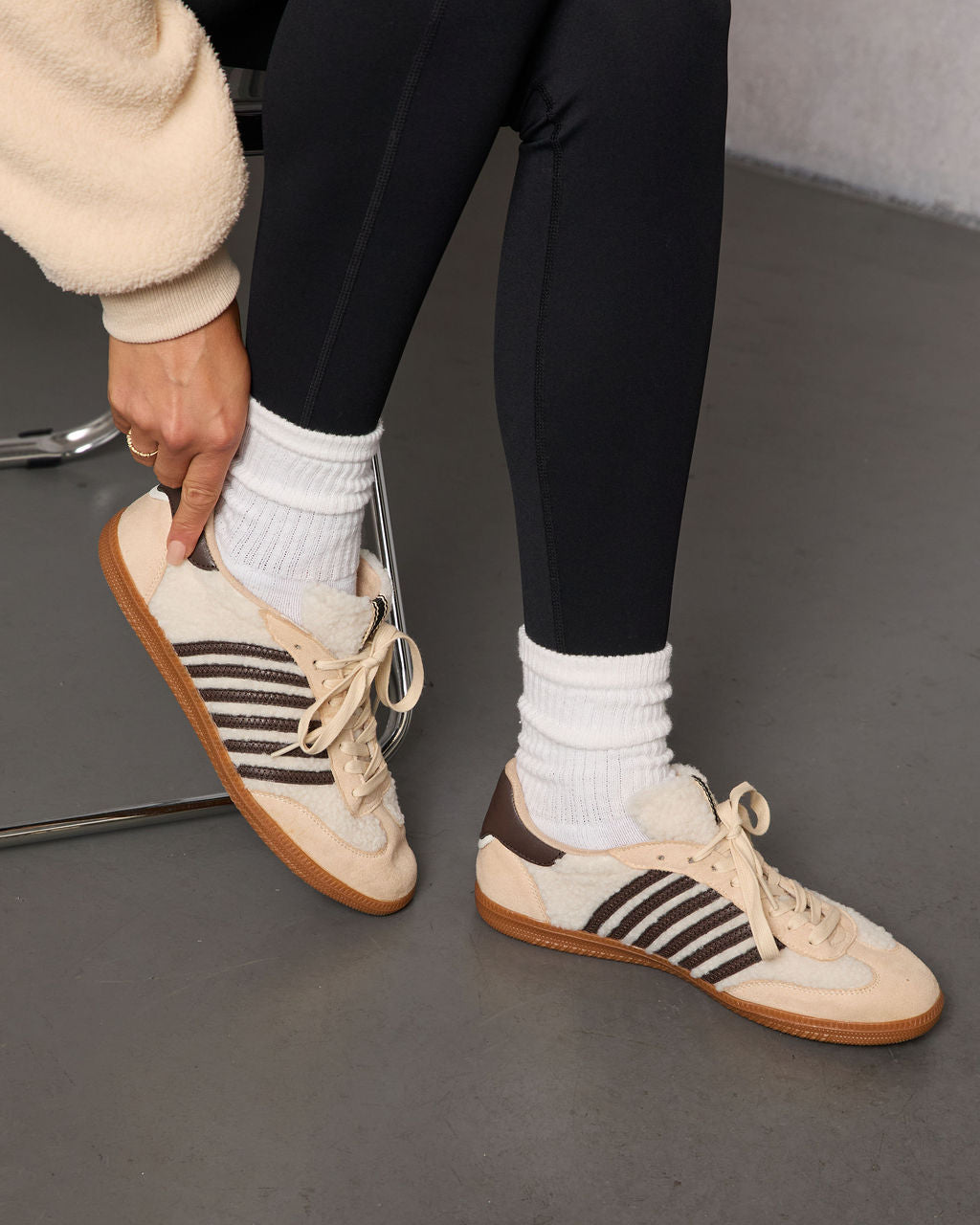 Emison Striped Shearling Sneakers-Vogue Logic