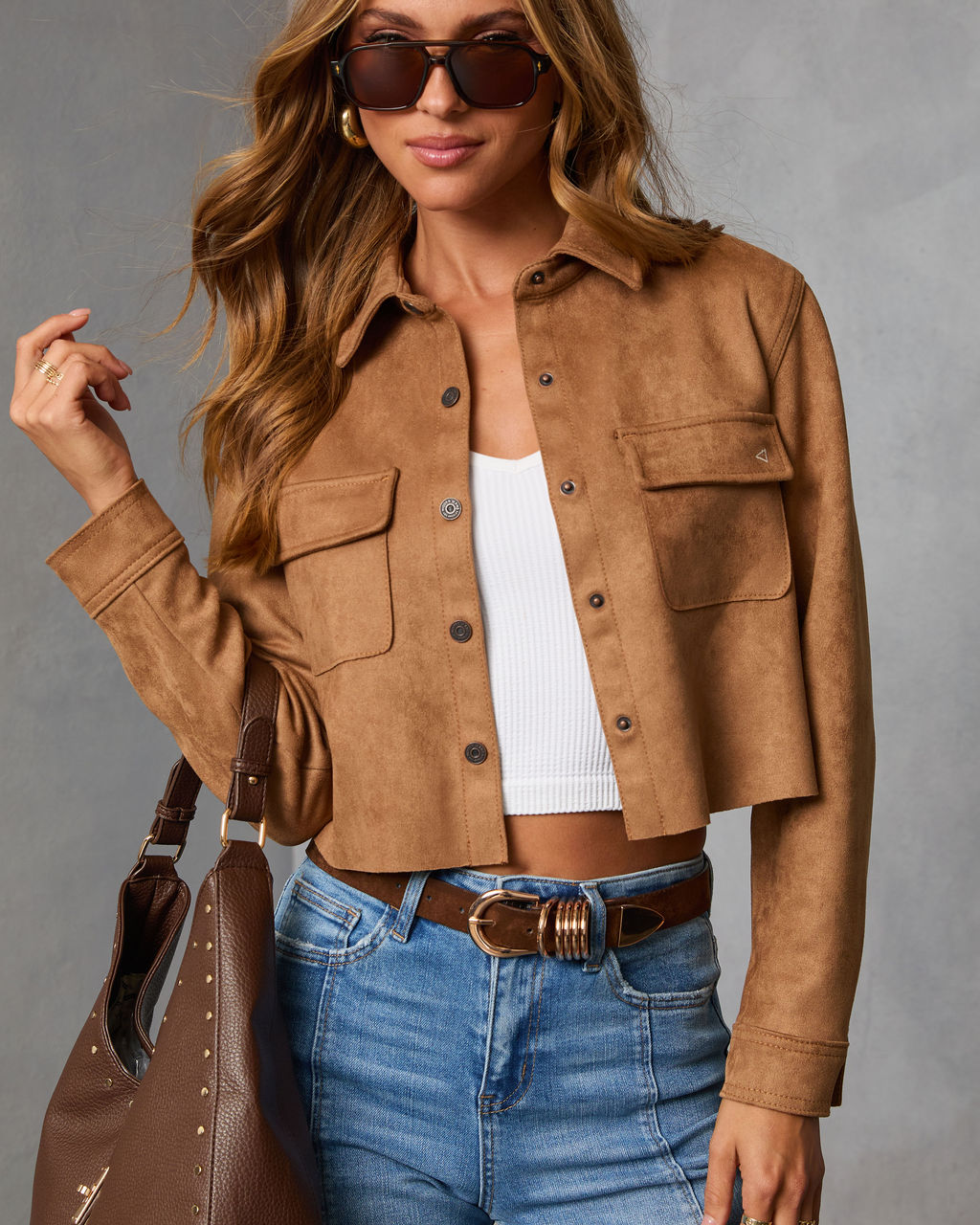 Butternut Suede Button Up Top-Vogue Logic