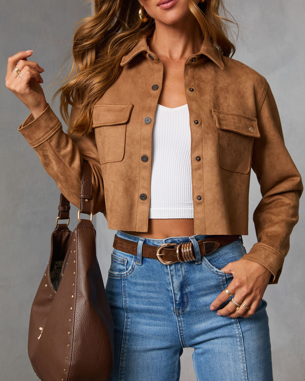 Butternut Suede Button Up Top-Vogue Logic