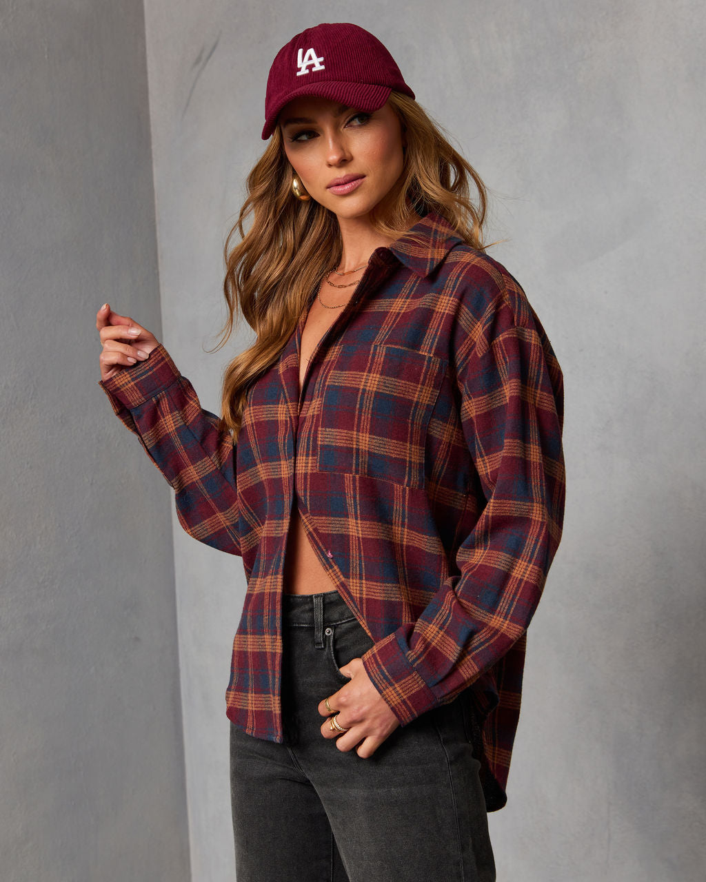 Toasted Maple Plaid Button Down Top-Vogue Logic