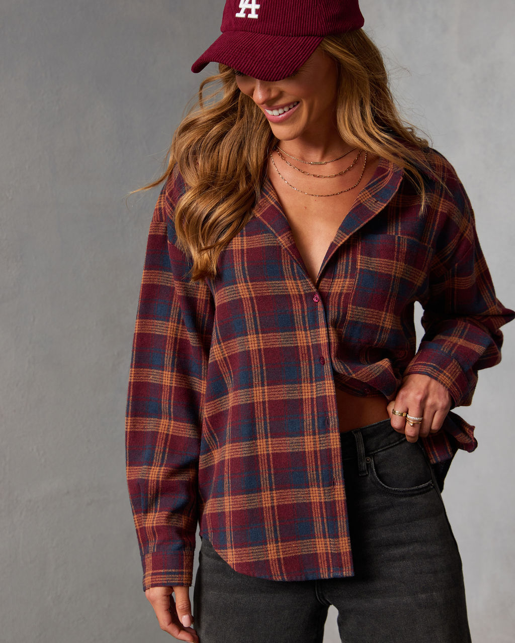 Toasted Maple Plaid Button Down Top-Vogue Logic