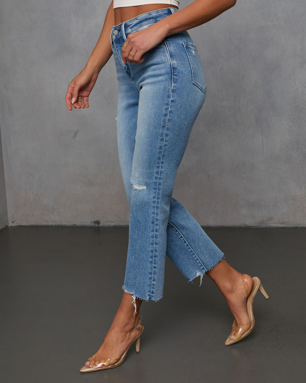 Lara Super Stretch Crop Frayed Hem Jeans-Vogue Logic