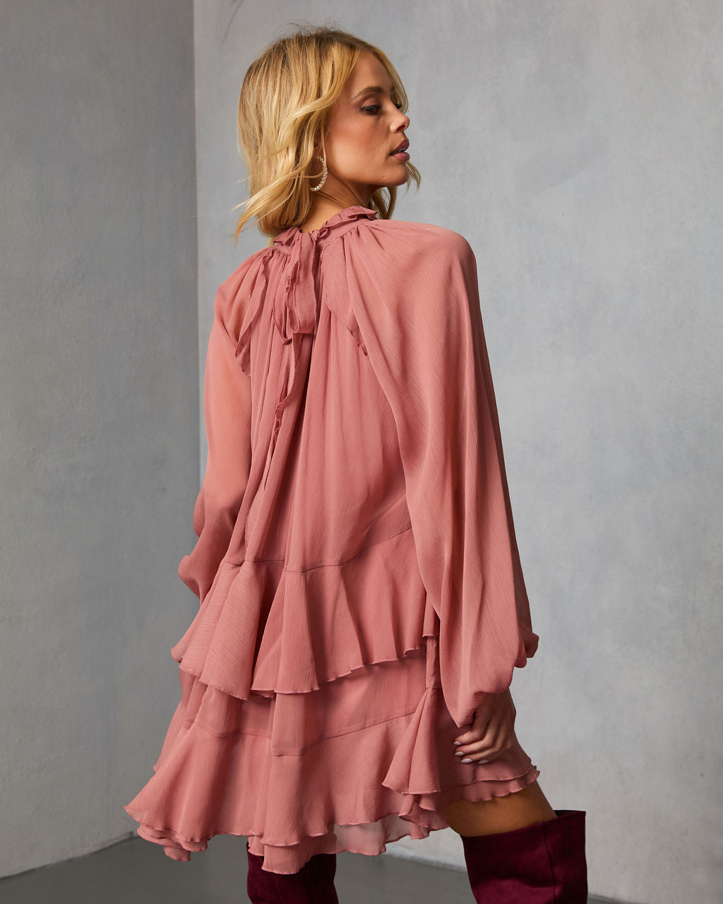 Toast Season Ruffle Chiffon Mini Dress-Vogue Logic