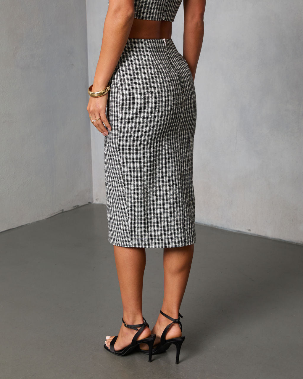 Loxley Lane Tweed Plaid Midi Skirt-Vogue Logic