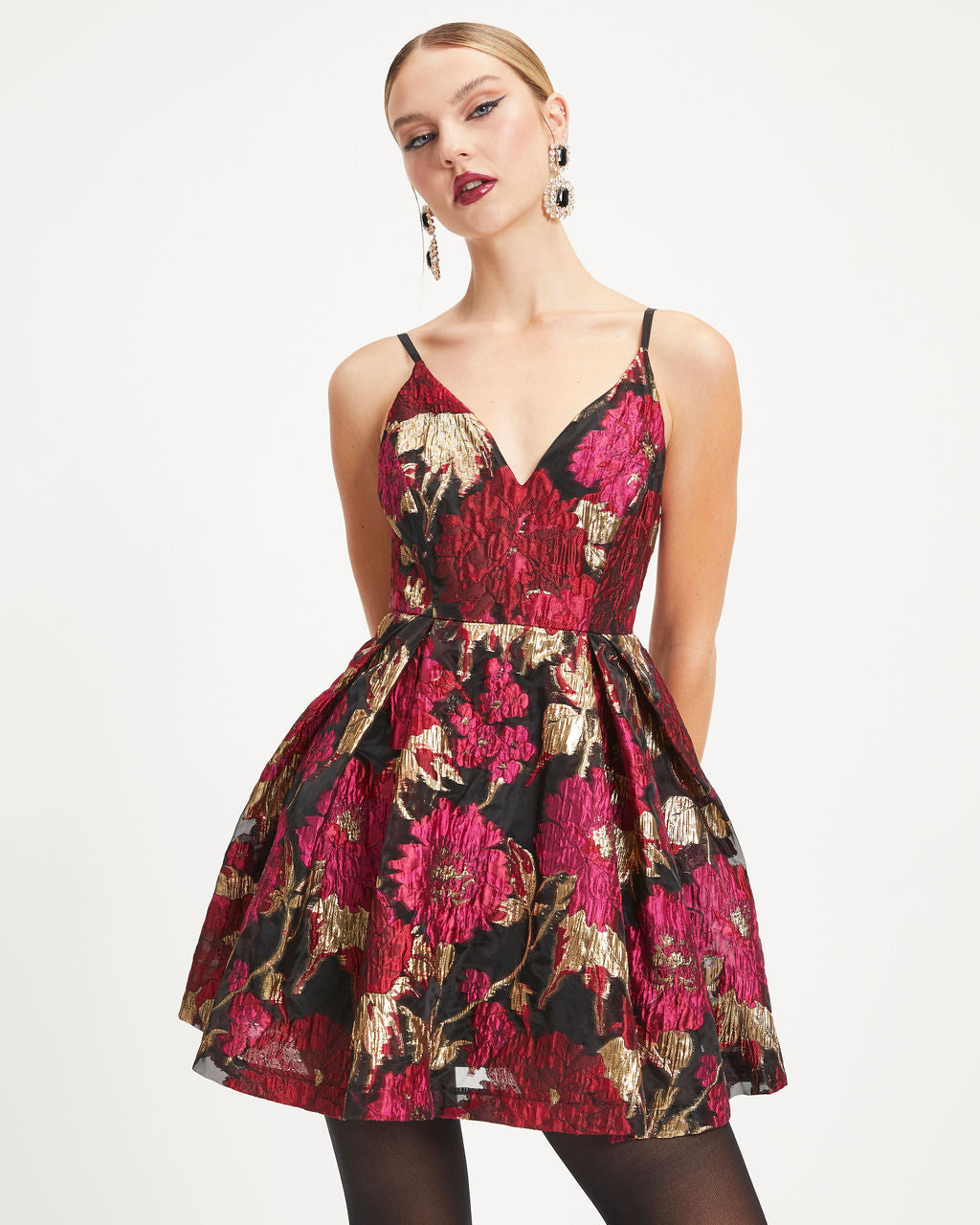Fairest Of Them All Floral Metallic Organza Mini Dress-Vogue Logic