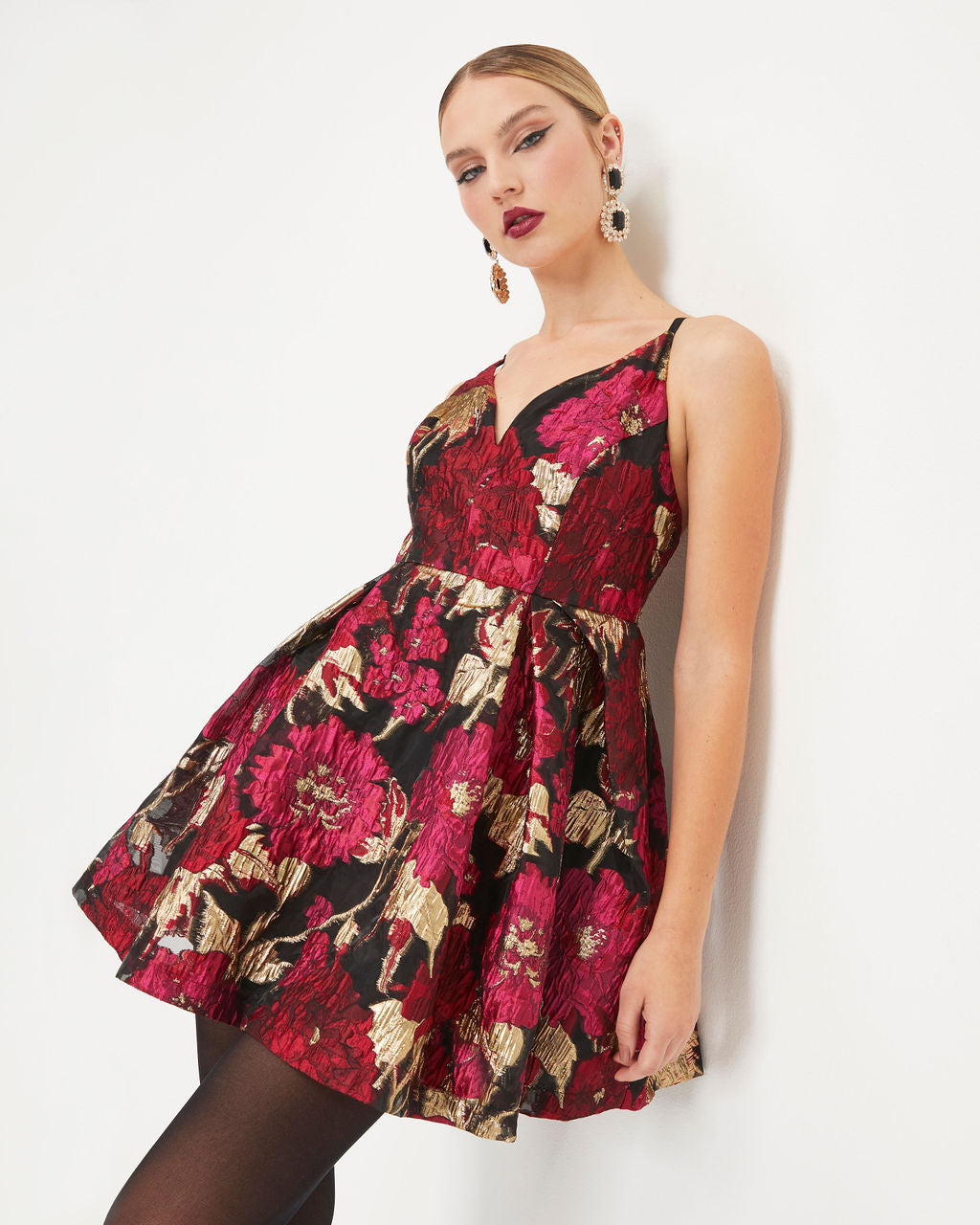 Fairest Of Them All Floral Metallic Organza Mini Dress-Vogue Logic