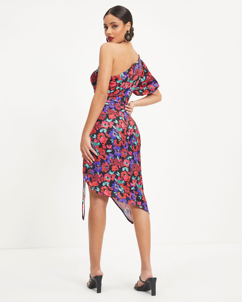 Alessi Floral Cutout Ruched Midi Dress-Vogue Logic