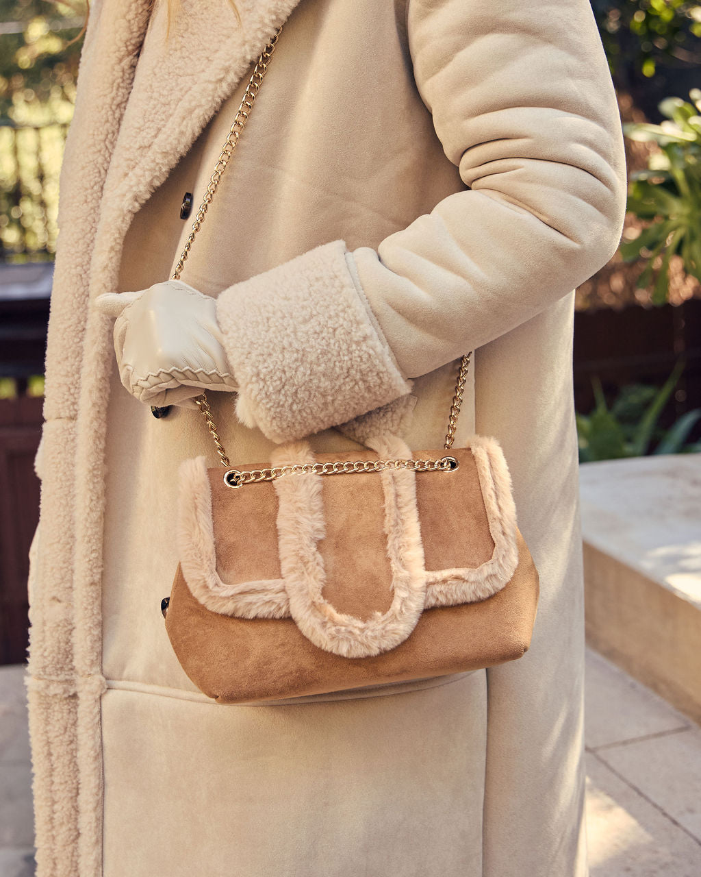 Hutson Suede Faux Fur Trim Shoulder Bag-Vogue Logic