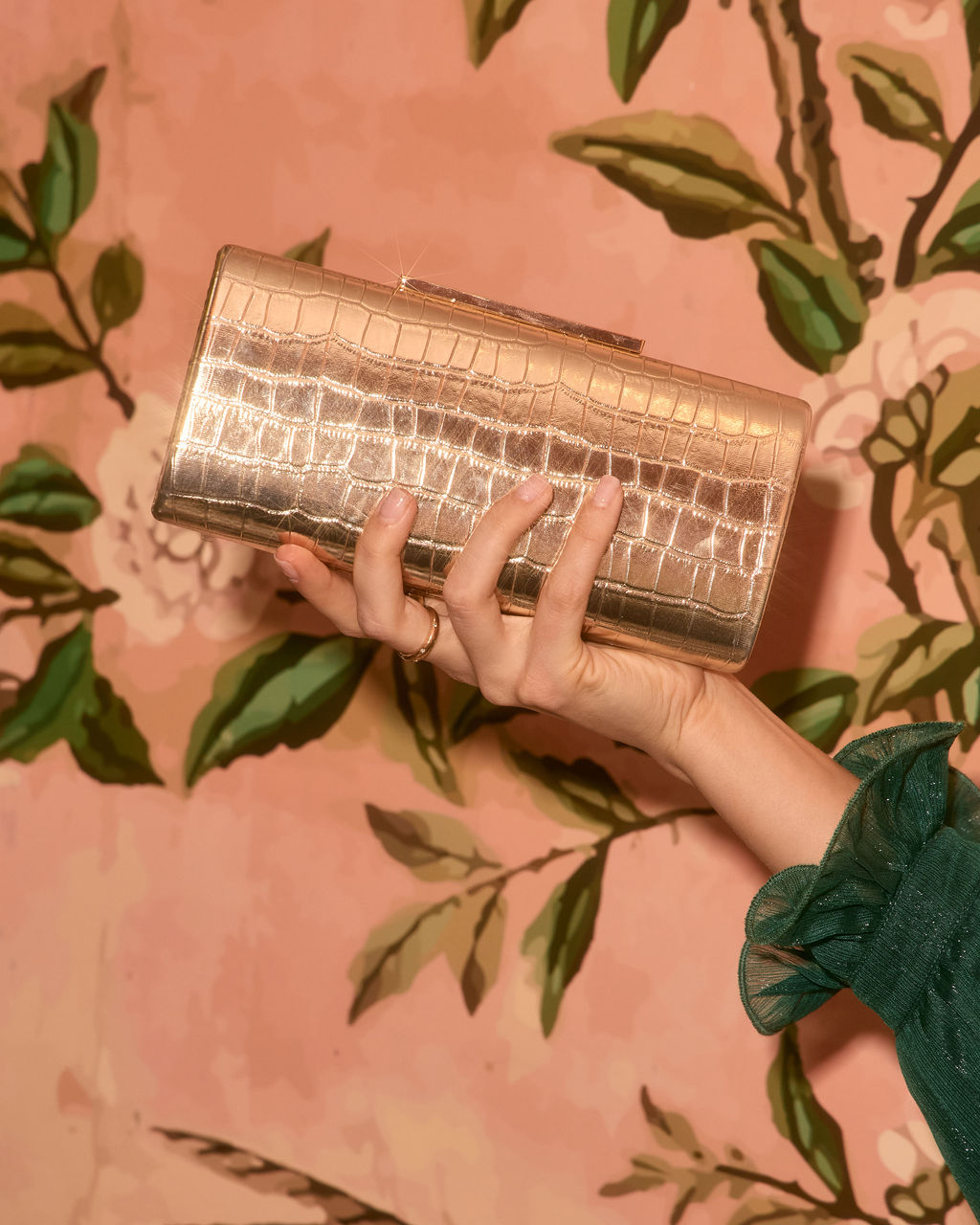 Starlet Hour Metallic Embossed Hard Case Clutch-Vogue Logic