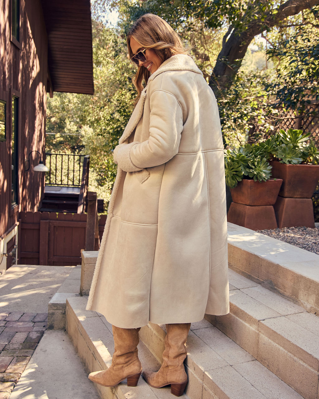 Corvelle Faux Suede Sherpa Trim Coat-Vogue Logic