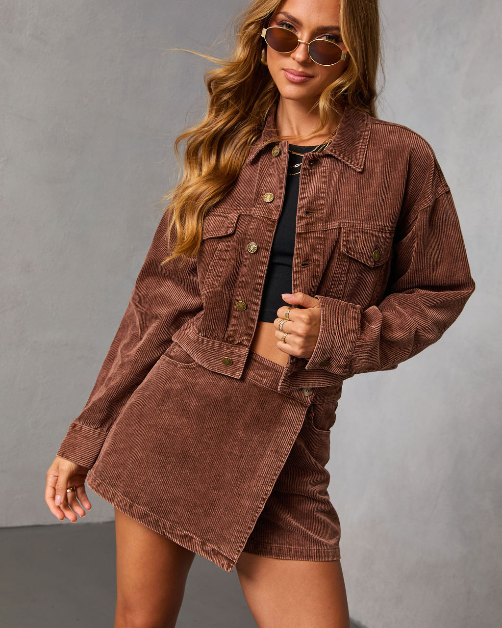 Coffee Meets Corduroy Mini Skort-Vogue Logic