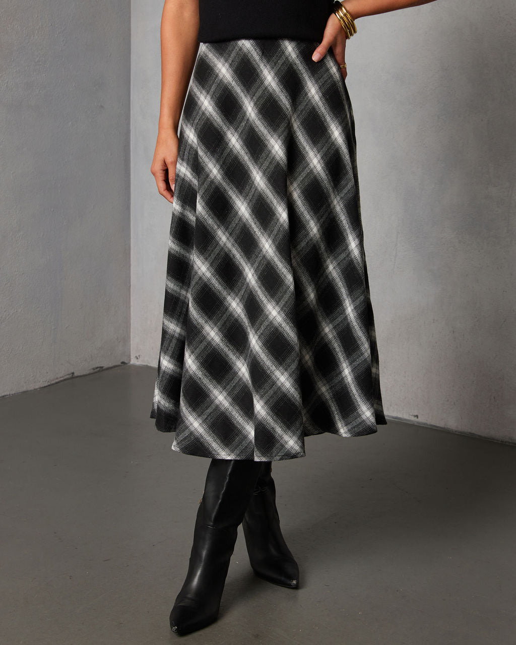 Sable Hill Plaid Midi Skirt-Vogue Logic