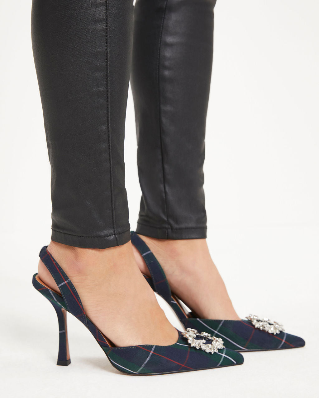 Noella Plaid Embellished Slingback Heel-Vogue Logic
