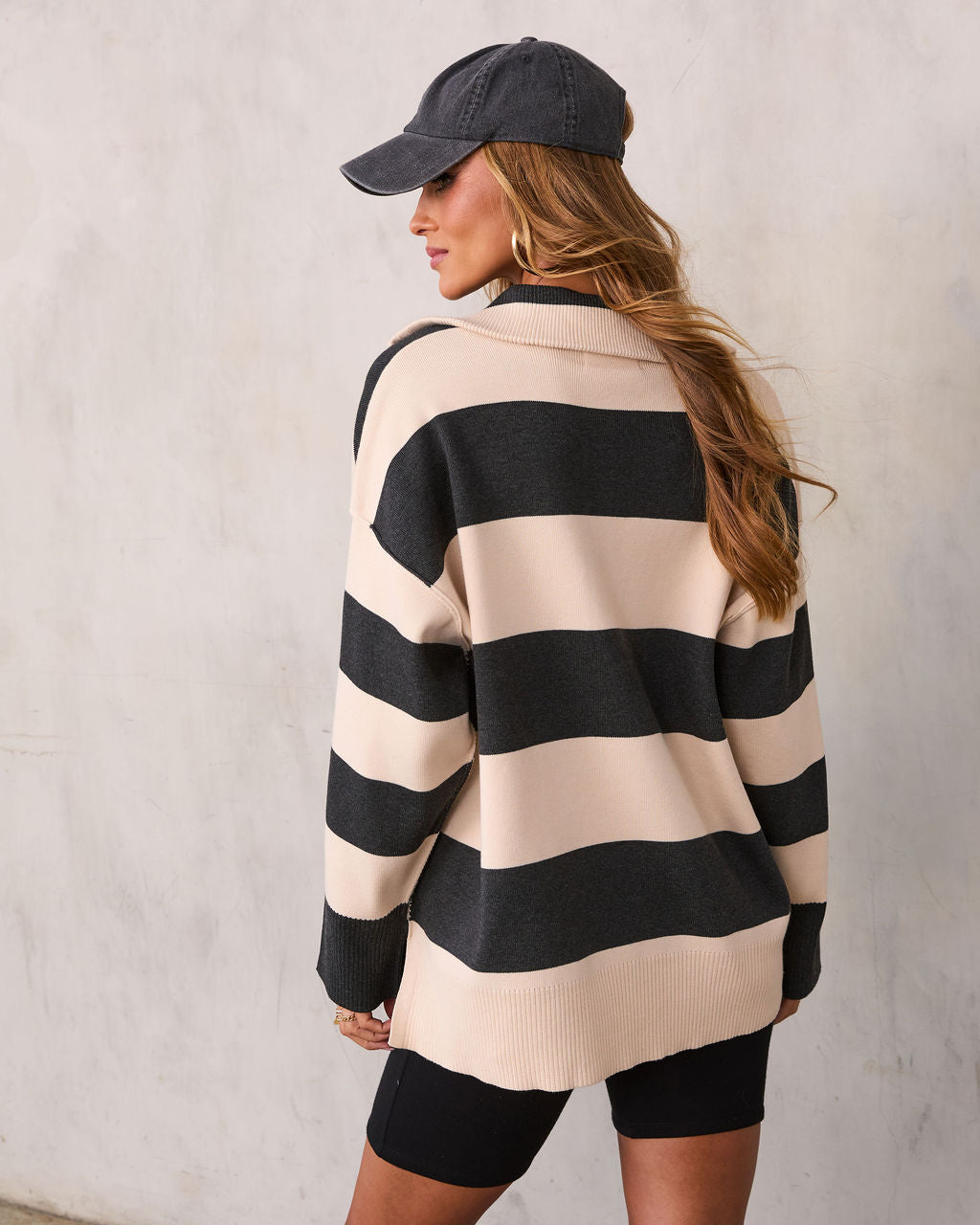 Jussie Striped Half Zip Sweater-Vogue Logic