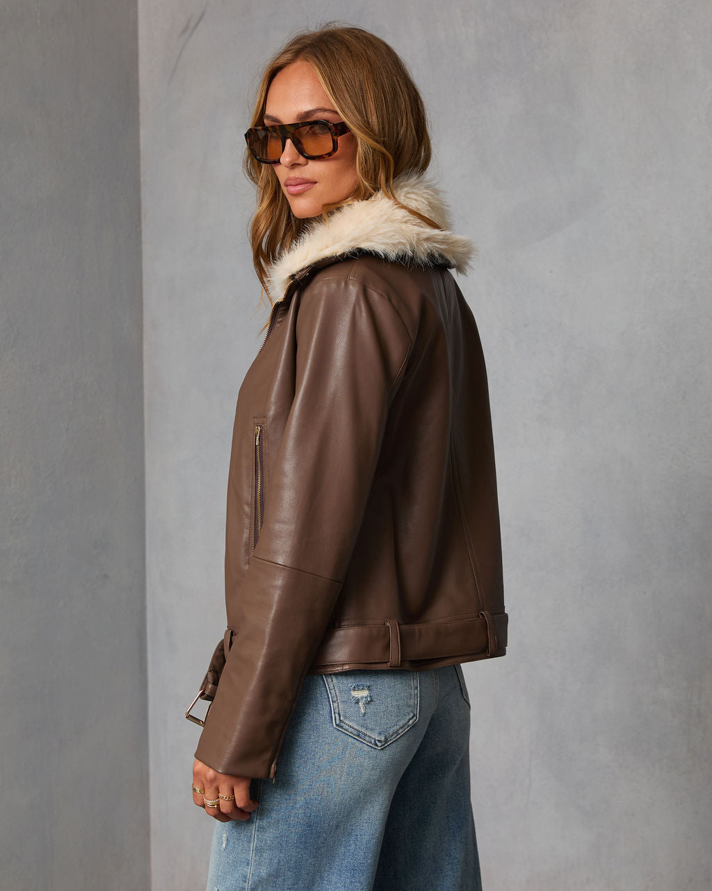 Georginna Leather Faux Fur Collar Moto Jacket-Vogue Logic