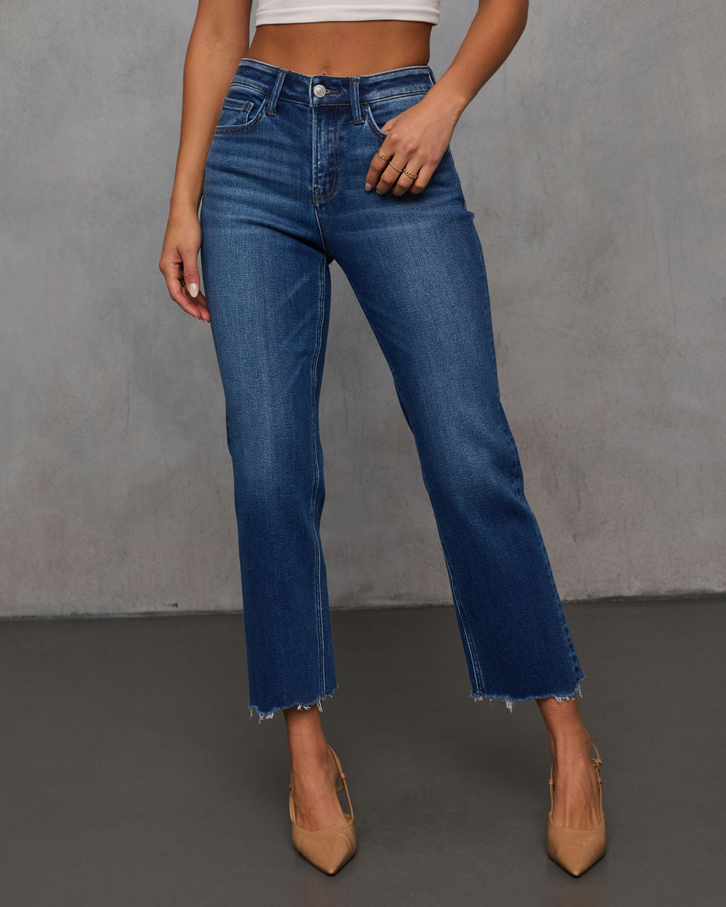Rona Super Stretch Cropped Frayed Hem Jeans-Vogue Logic
