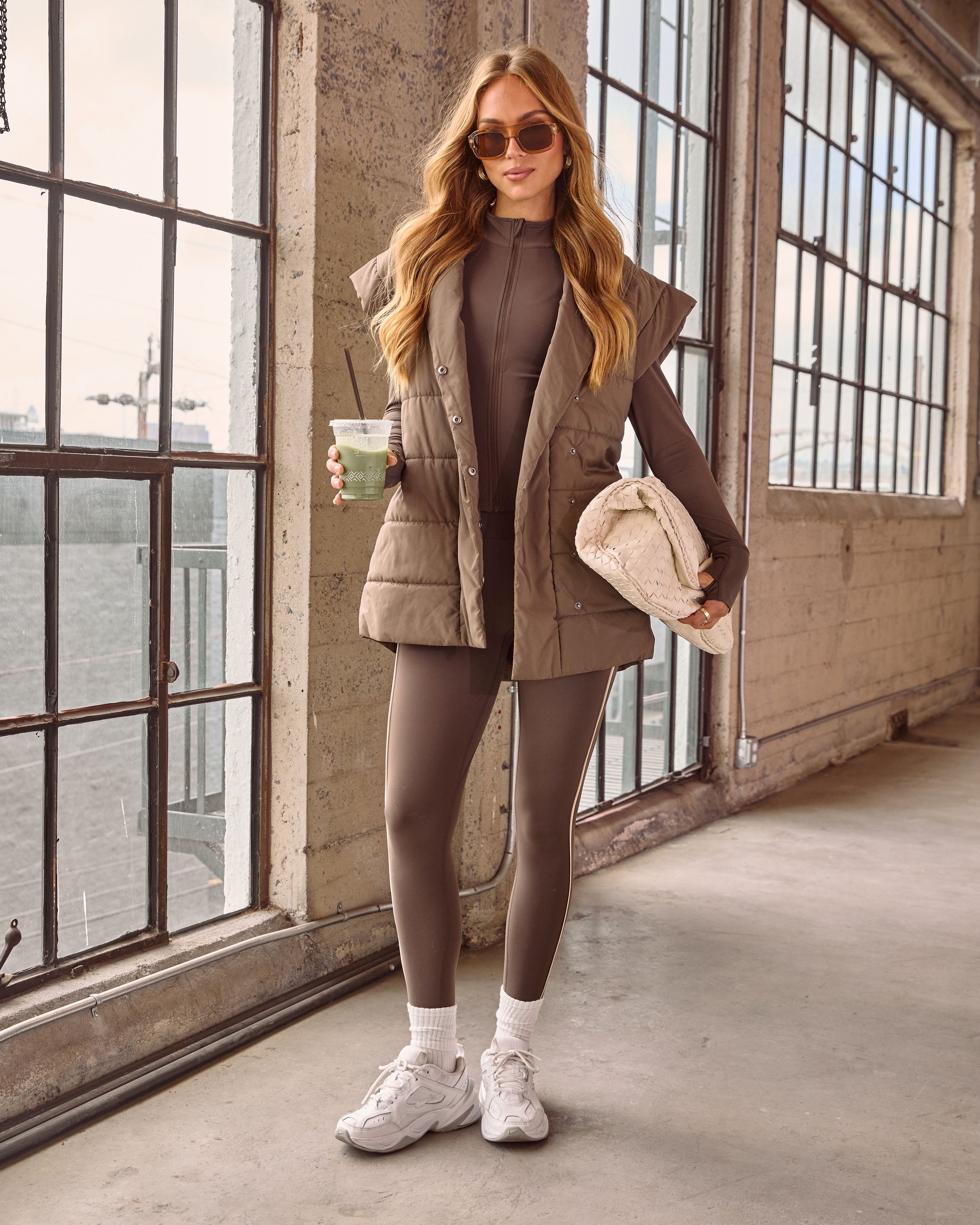 Toasted Oat Puffer Waist Tie Vest-Vogue Logic