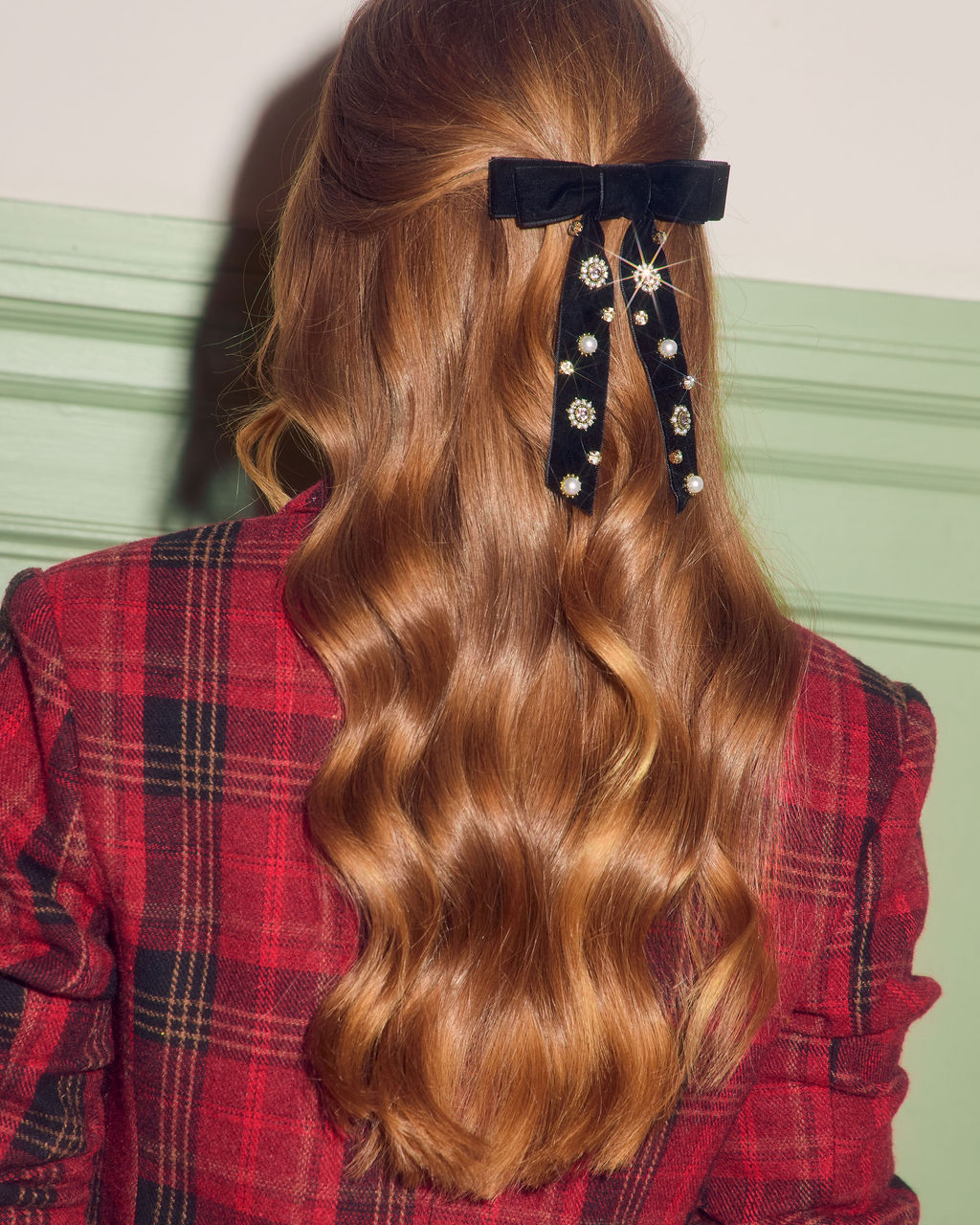 Valerie Velvet Embellished Hair Bow Clip-Vogue Logic