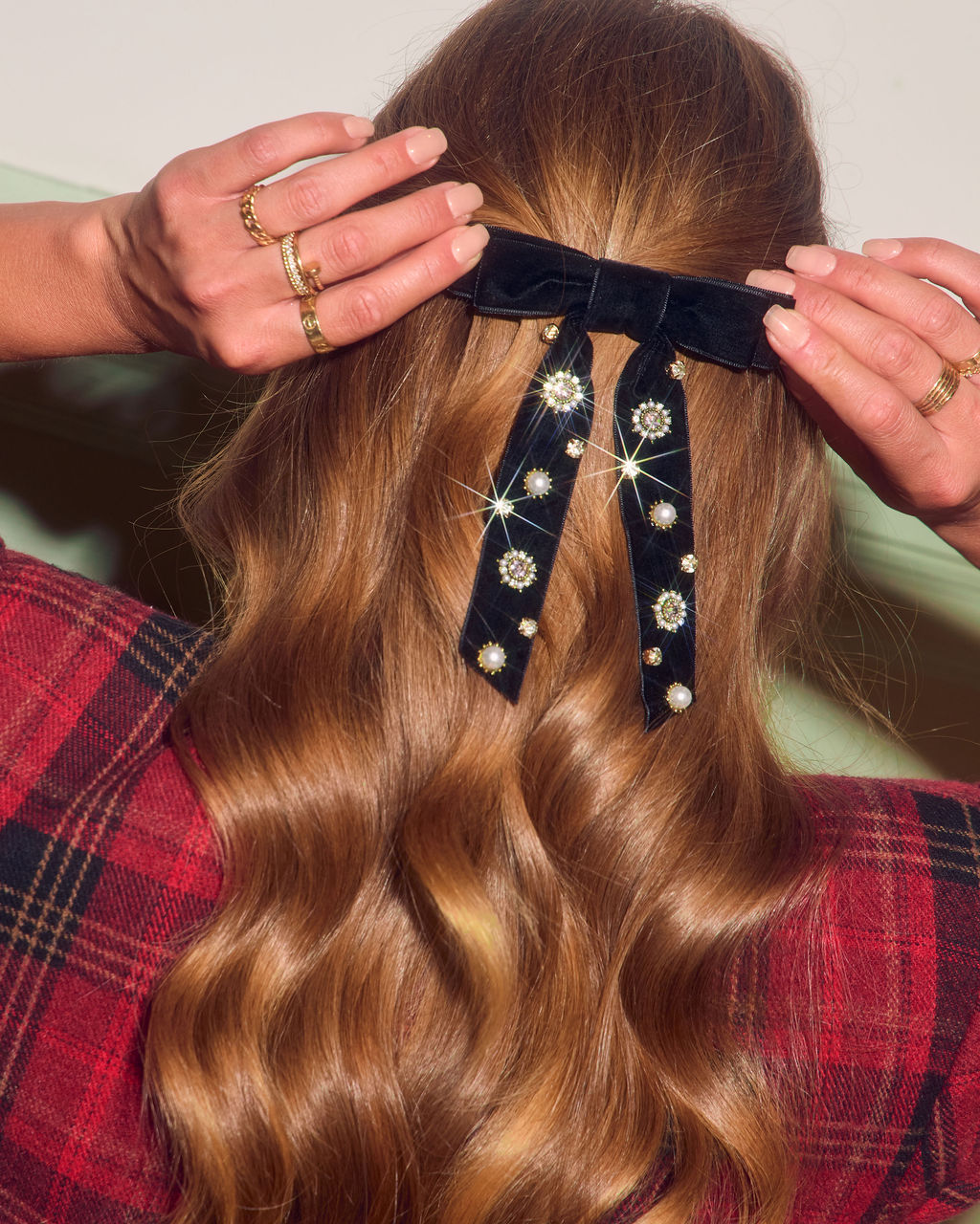 Valerie Velvet Embellished Hair Bow Clip-Vogue Logic
