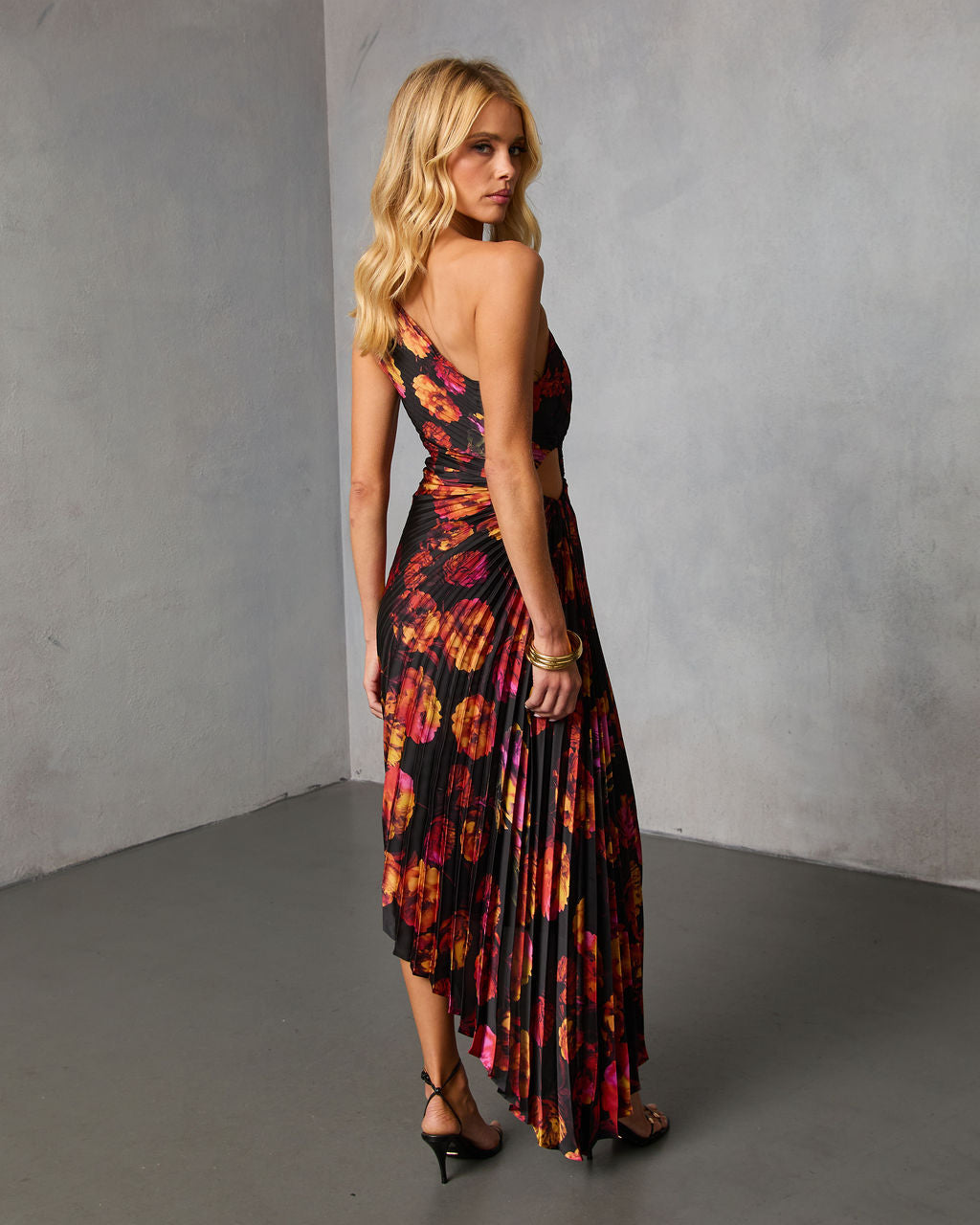 Modern Day Glam Printed One Shoulder Asymmetrical Maxi Dress-Vogue Logic