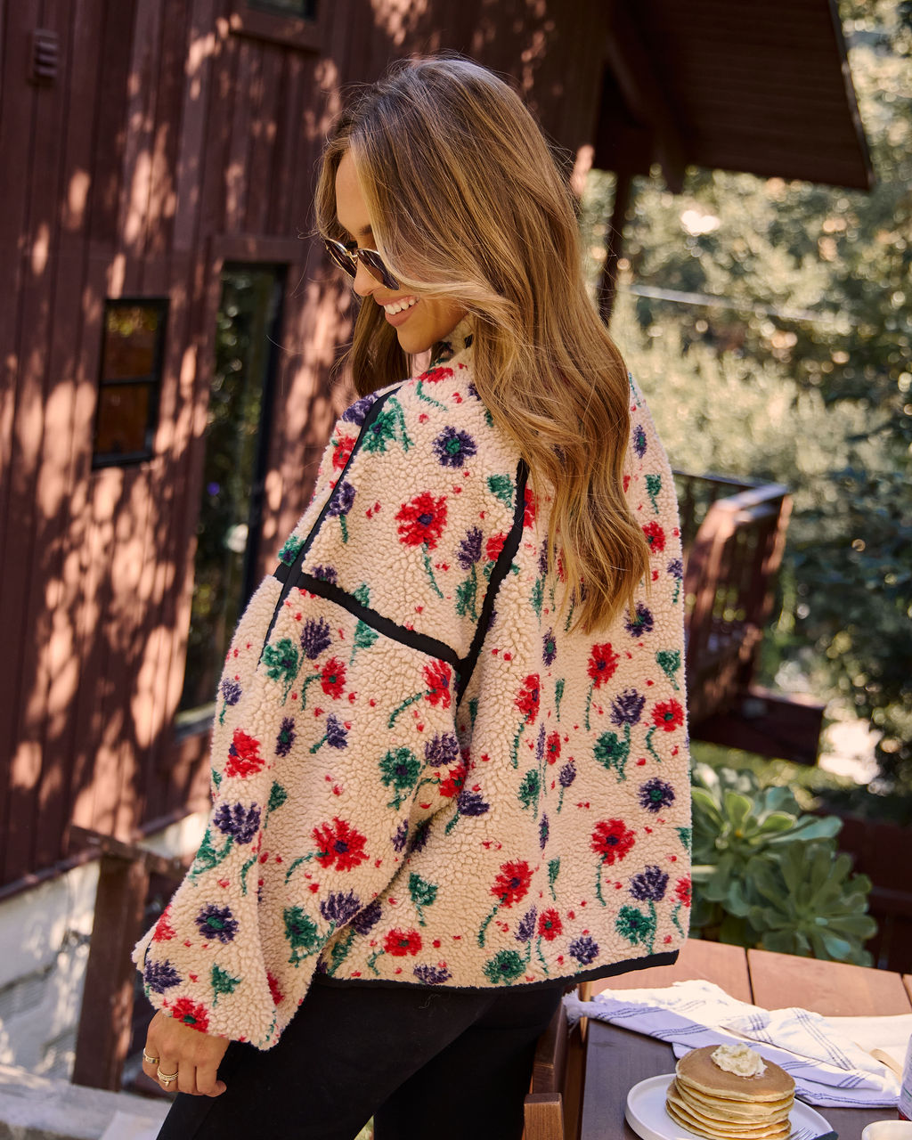 Pauleen Sherpa Floral Quarter Zip Sweatshirt-Vogue Logic