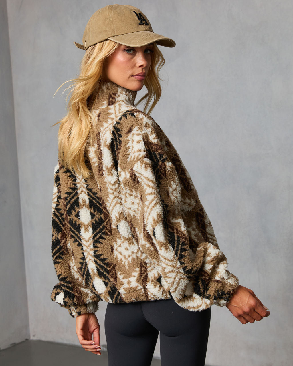 Vanilla Mist Aztec Print Quarter Zip Jacket-Vogue Logic