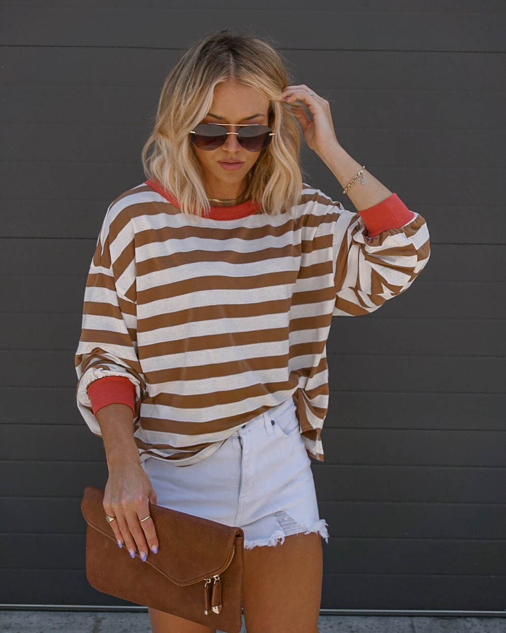 Morwenna Striped Long Sleeve Top-Vogue Logic