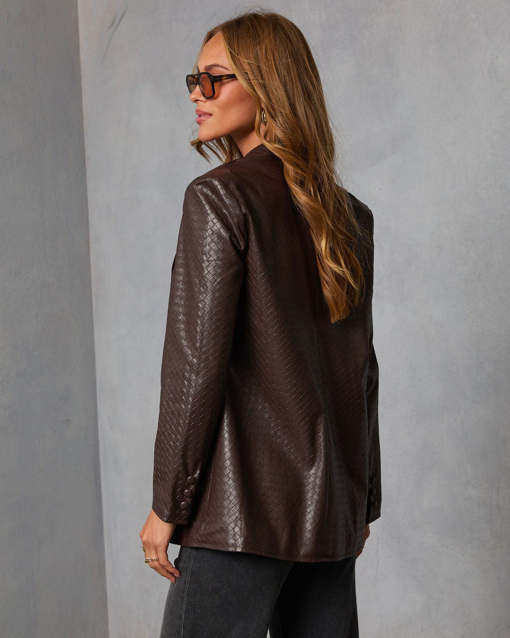 Midnight Chai Textured Leather Blazer-Vogue Logic