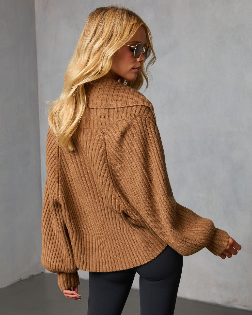 Dreamlight Ribbed Quarter Zip Top And Dolman Cardigan Set-Vogue Logic