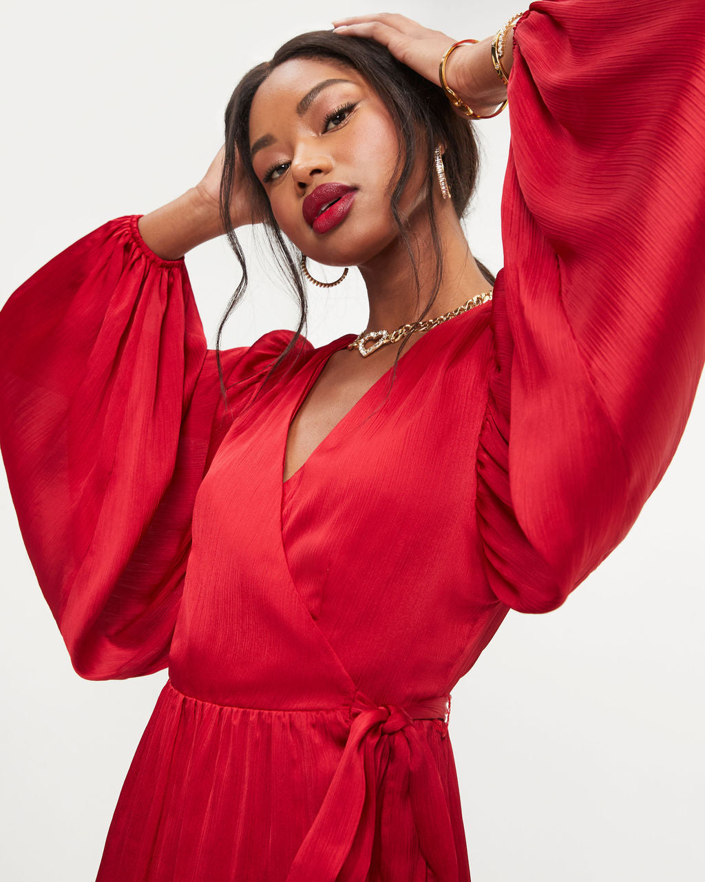 Whitney Satin Wrap Ruffle Mini Dress-Vogue Logic