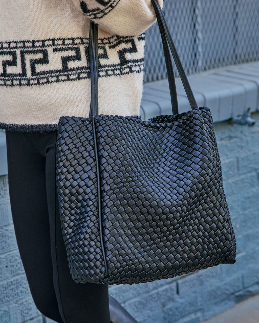 Cenlie Textured Woven Leather Tote Bag-Vogue Logic