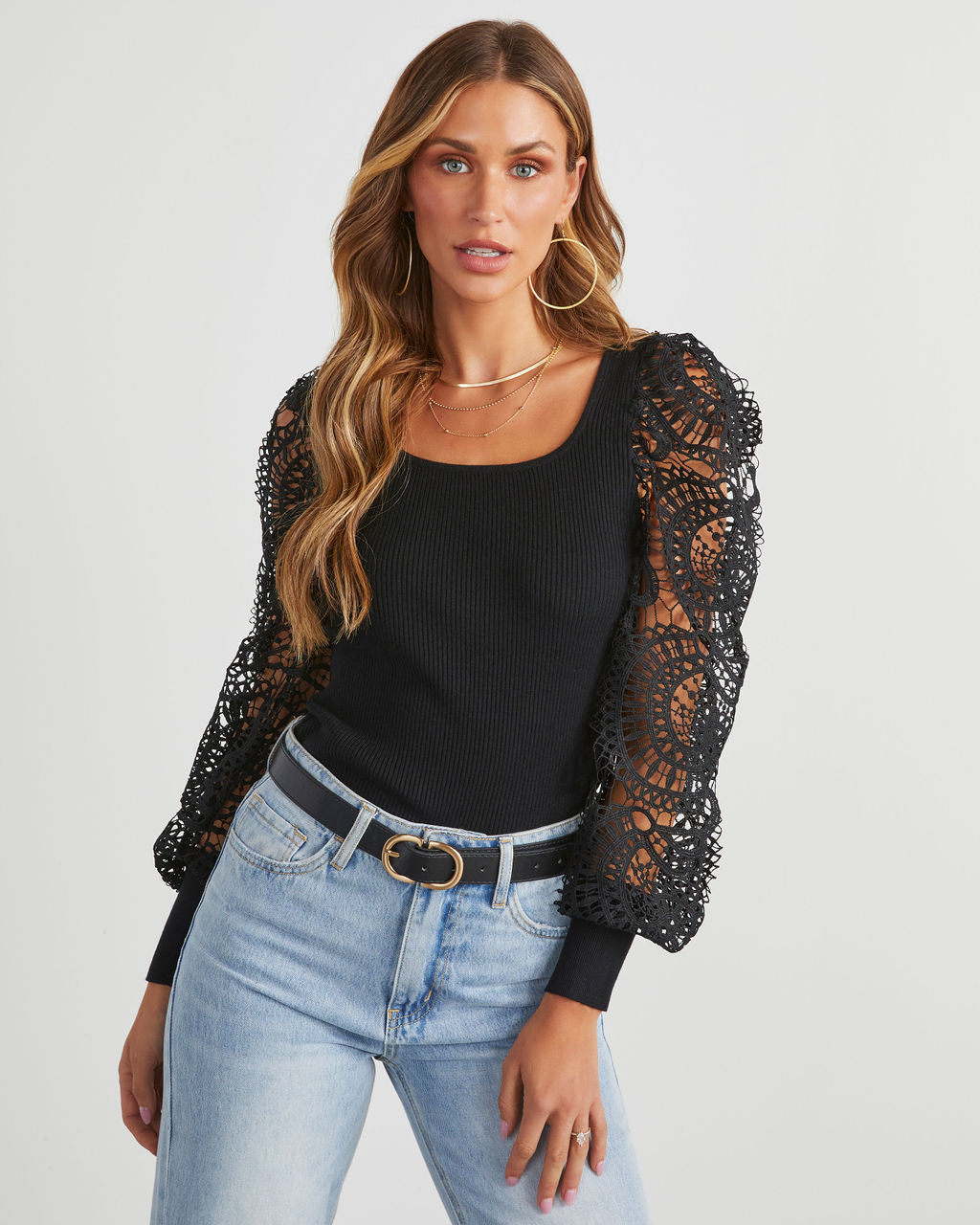 Sophia Crochet Sleeve Sweater Top-Vogue Logic