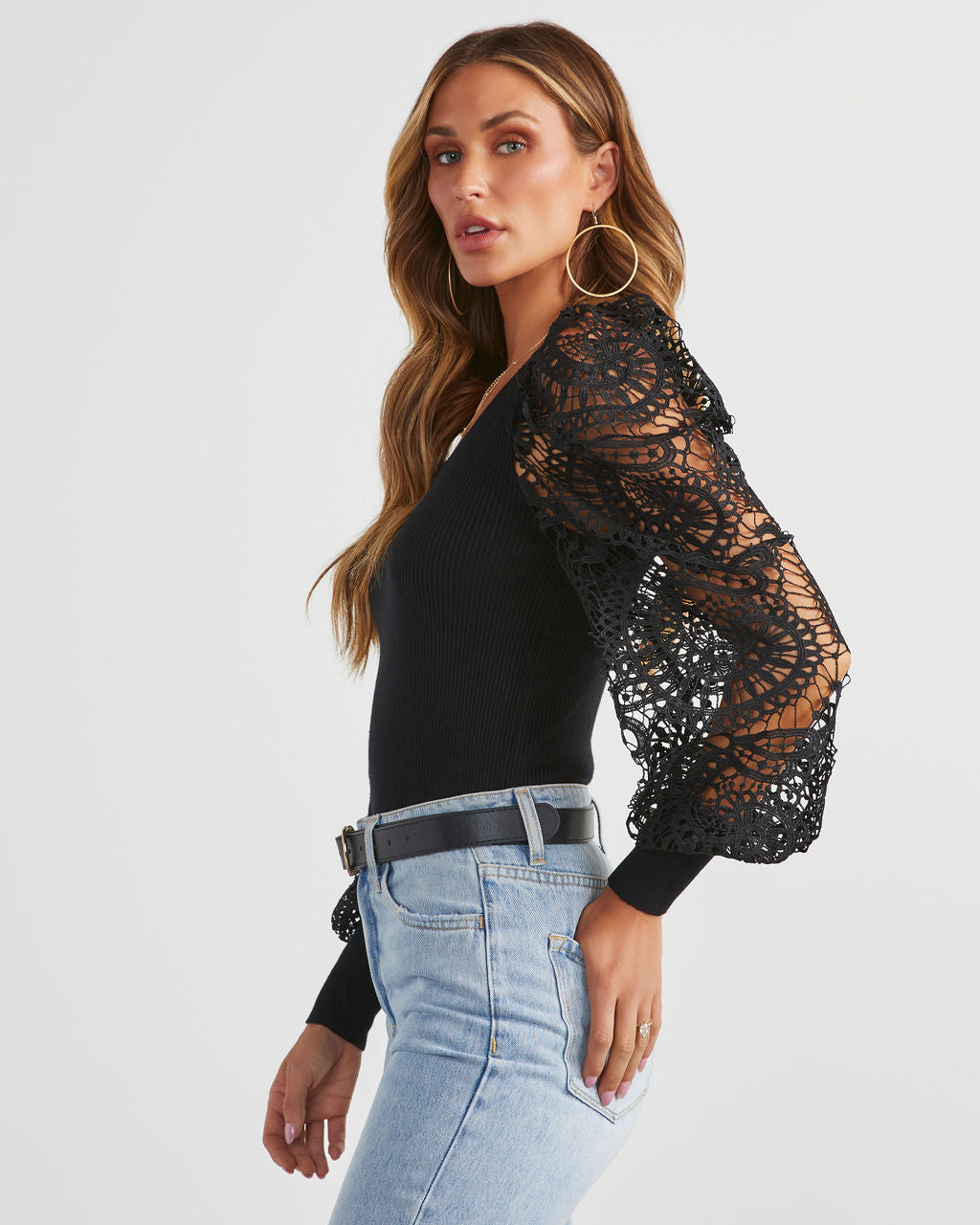 Sophia Crochet Sleeve Sweater Top-Vogue Logic
