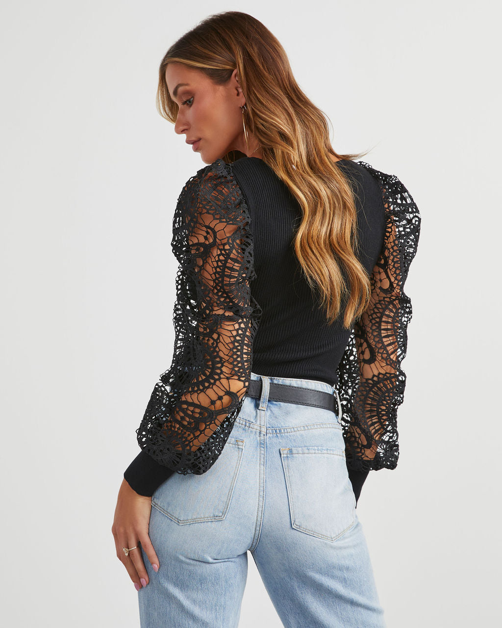 Sophia Crochet Sleeve Sweater Top-Vogue Logic