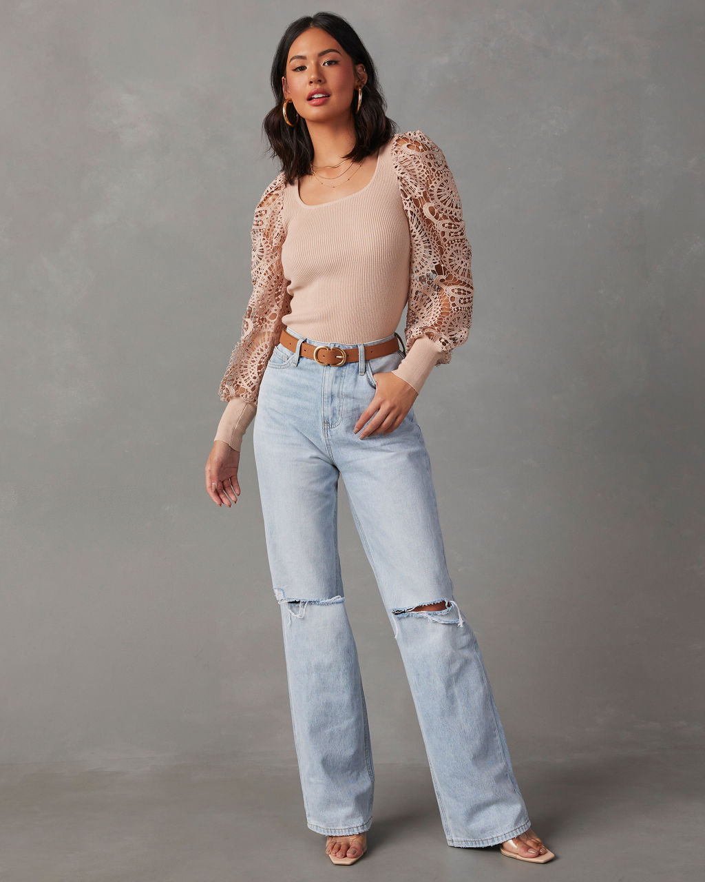 Sophia Crochet Sleeve Sweater Top-Vogue Logic