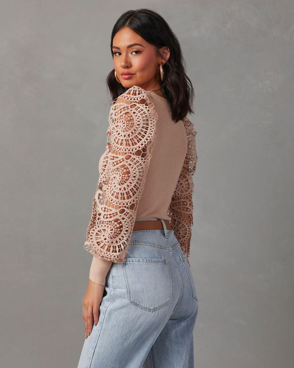 Sophia Crochet Sleeve Sweater Top-Vogue Logic
