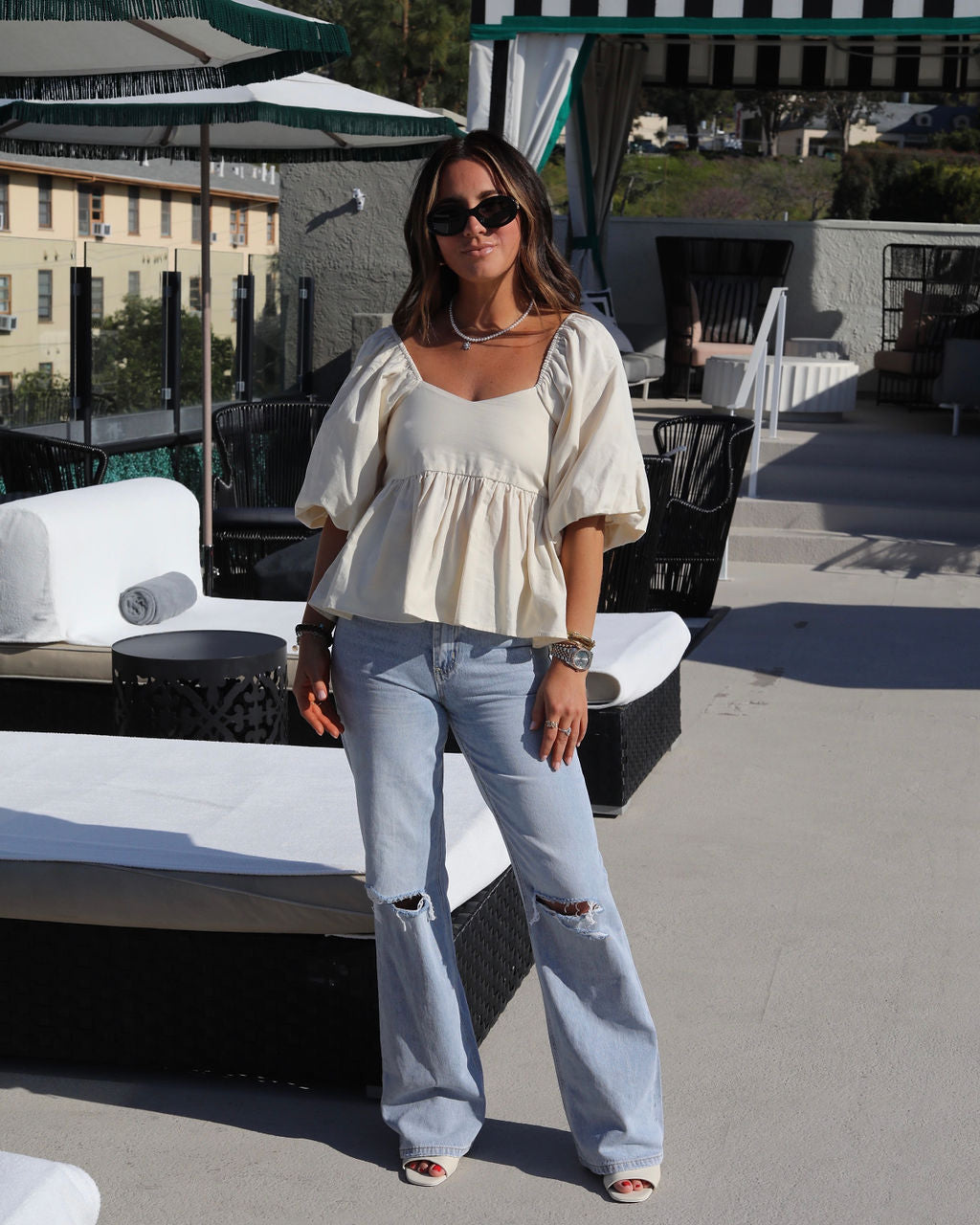 Valentina Cotton Puff Sleeve Babydoll Top-Vogue Logic