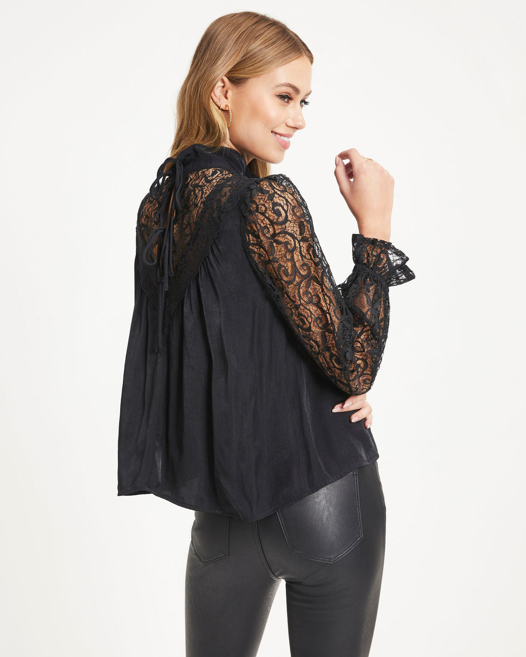 Down Memory Lane Lace Contrast Top-Vogue Logic