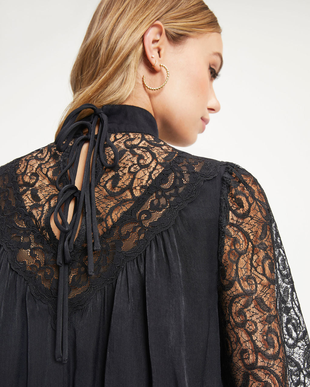 Down Memory Lane Lace Contrast Top-Vogue Logic