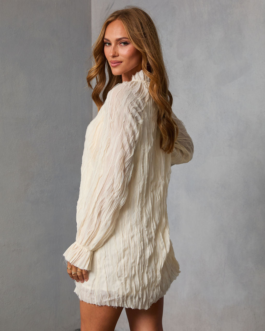 Autumn Stone Shift Chiffon Mini Dress-Vogue Logic