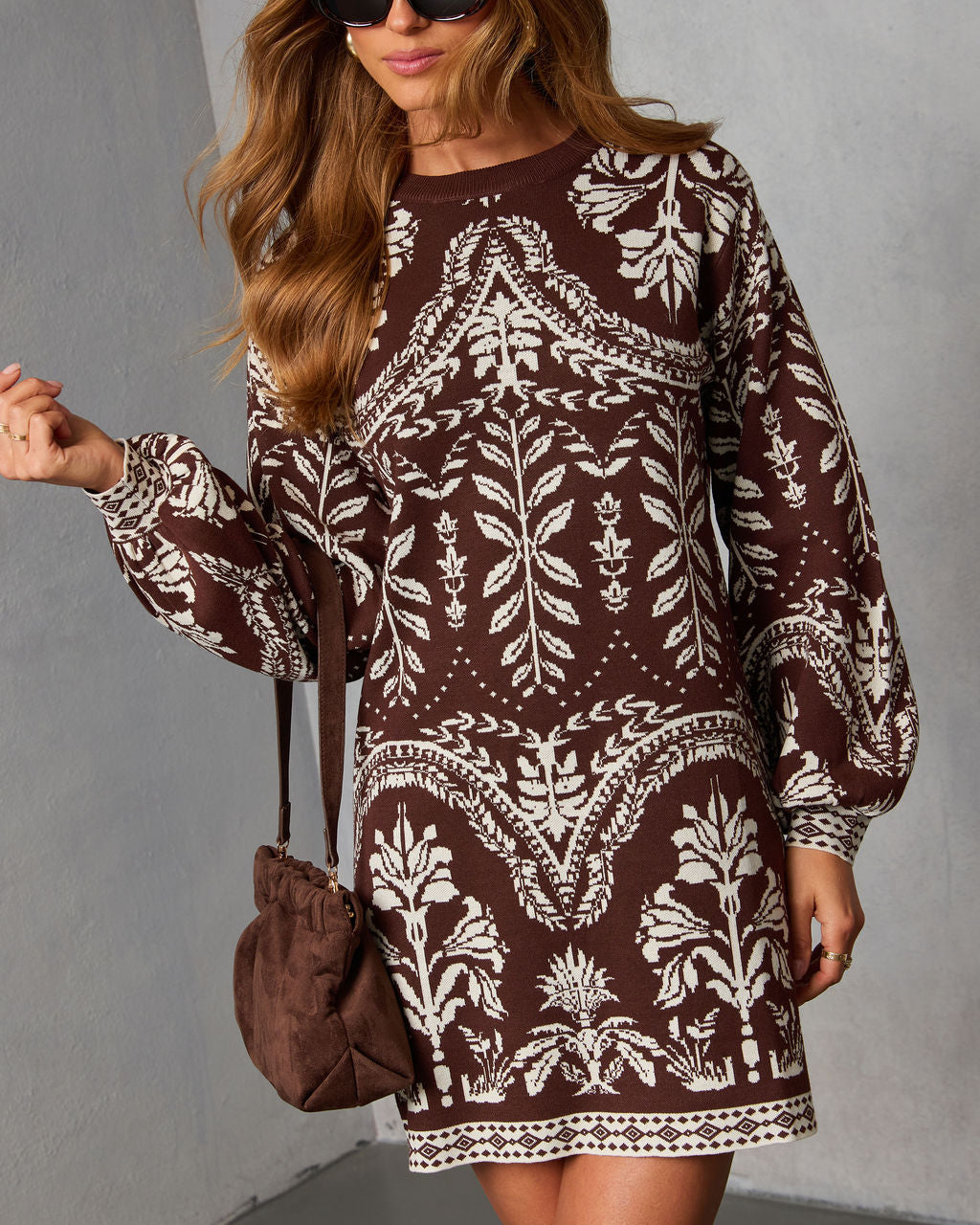 Deysi Printed Sweater Mini Dress-Vogue Logic