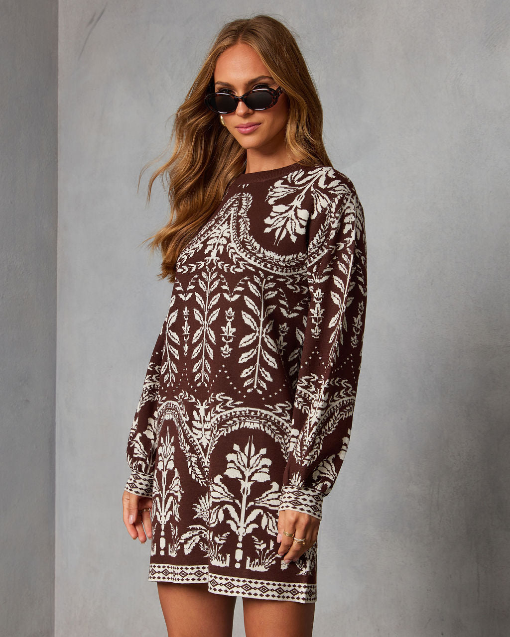 Deysi Printed Sweater Mini Dress-Vogue Logic