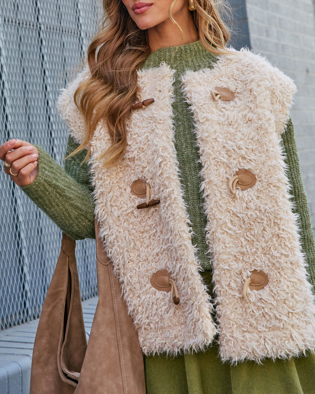Golden Haze Shaggy Fur Vest-Vogue Logic
